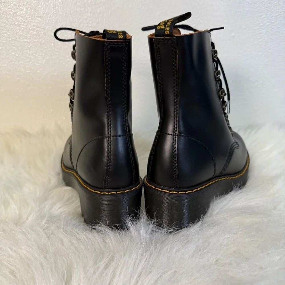 Dr. Martens Leona Platform Ankle Boots Size 6 Black Smooth Leather Heeled Boots